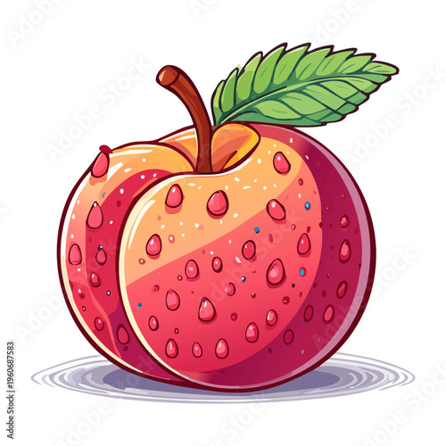 Red apple with water droplets for fresh orchard harvest and healthy organic juice visuals - Vector Illustration