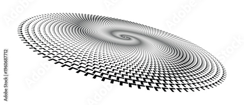 Abstract spiral logo icon made of geometric angles in 3D perspective. Black and white vector vortex symbol isolated on white background.