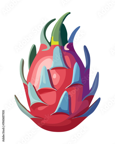 Red pitaya fruit for exotic tropical harvest and healthy superfood snack theme graphics - Vector Illustration