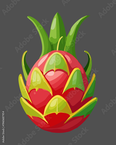 Small red pitaya for exotic tropical harvest and healthy superfood snack menu designs - Vector Illustration