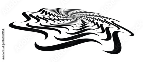 Abstract monochrome spiral vortex with wavy curved lines in perspective. Vector graphic background with hypnotic rotation and motion effect.