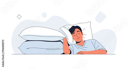 Man Sleeping Peacefully on Pillows, Calm Sleep, Restful Night, Relaxation