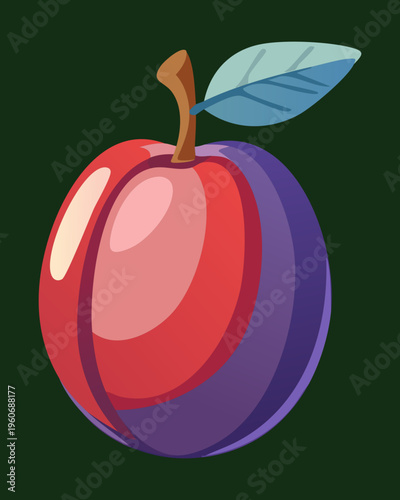 Whole purple plum for summer fruit harvest and traditional kitchen still life visuals - Vector Illustration