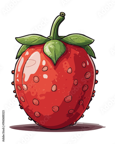 Strawberry with green leaf for summer fruit picking and sweet garden berry designs - Vector Illustration