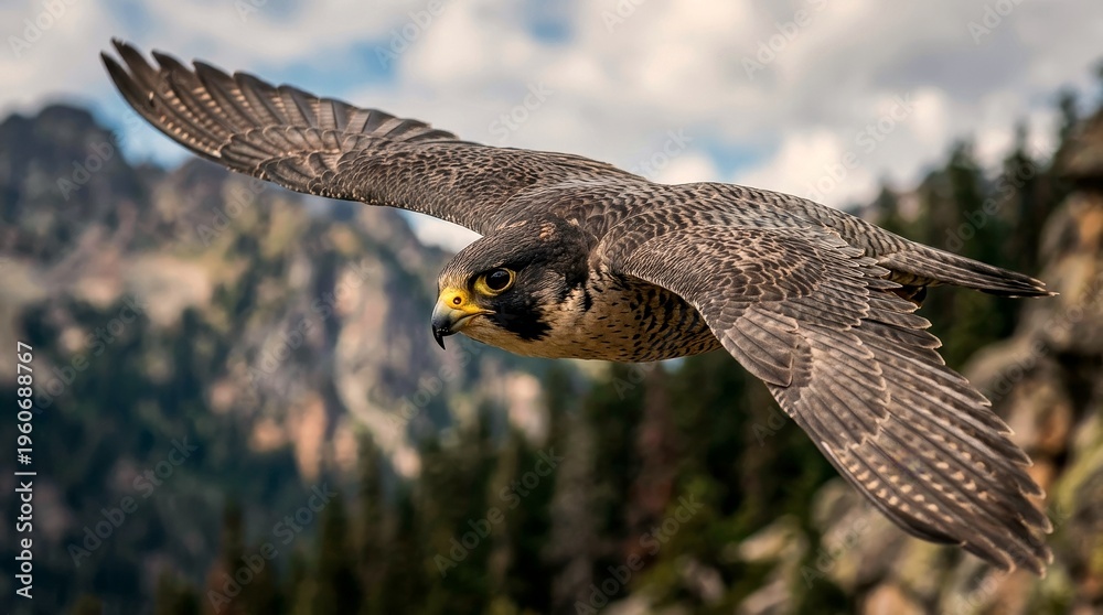 Fototapeta premium High speed bird in motion with sharp head focus frozen action wildlife photography