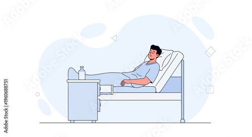 Man resting in hospital bed, medical care, recovery, treatment, healthcare concept
