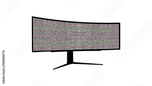 Ultra widescreen computer monitor with white noise back view, flat vector color illustration