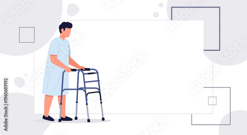 Elderly man with walker, rehabilitation, healthcare, recovery, medical assistance, senior care