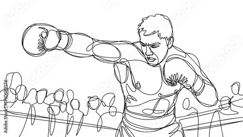 Boxer punching action sports line illustration athlete fighting sketch