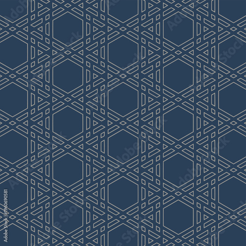 Seamless Navy Geometric Hexagon Pattern Repeat Elegant Interlaced Lattice Background