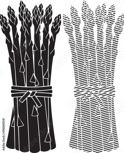 Traditional bundles of asparagus tied with natural fibers for preservation and presentation.