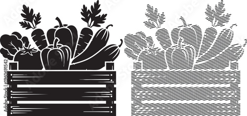 Two vintage-style planters filled with leafy green vegetables and herbs.