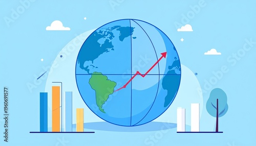 crystal globe reflecting economic trends and geographical insights on a chart