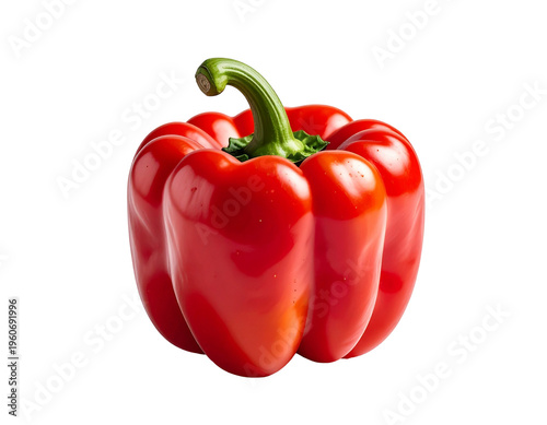 Fresh glossy red bell pepper with curved green stem