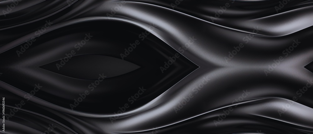 Fototapeta premium Abstract vector illustration featuring deep charcoal black satin fabric waves creating a mysterious and elegant symmetrical flowing background design.