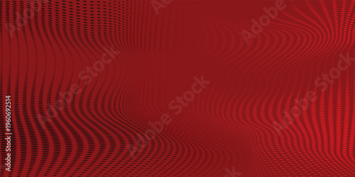 Abstract red dotted wave background featuring flowing particles and gradient dots.