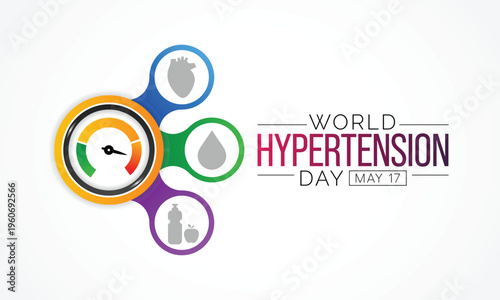 World Hypertension day is observed every year on May 17th. High blood pressure, also called hypertension, is blood pressure that is higher than normal. Vector illustration.