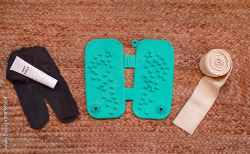 Anti-varicose cream, compression socks, elastic bandages, and leg massage are medically recommended for the relief of varicose veins and leg swelling
