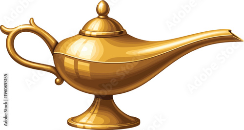  Golden magic lamp illustration isolated on white background inspired by Arabian genie story decorative fantasy object design