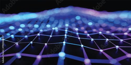 A blue tennis ball caught in a 3d digital net illustrates a complex pattern of binary data and internet communication against a glowing connection backdrop