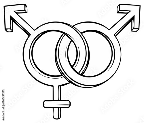 Interlocked Male and Female Gender Symbols Sketch Representing Bisexuality, Relationships and LGBT Identity