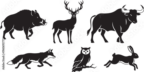Photography Wild Animals Silhouette Set: Forest Wildlife Icons for Logo Design
