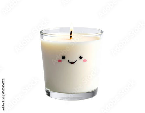 Cute cartoon candle in glass jar with smile face