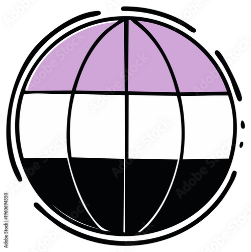 Gender-Neutral Flag Globe Icon: Inclusive Worldwide Identity Concept, Non-Binary Symbol, Pride and Diversity Celebration, Gender Fluidity Representation, Vector Illustration