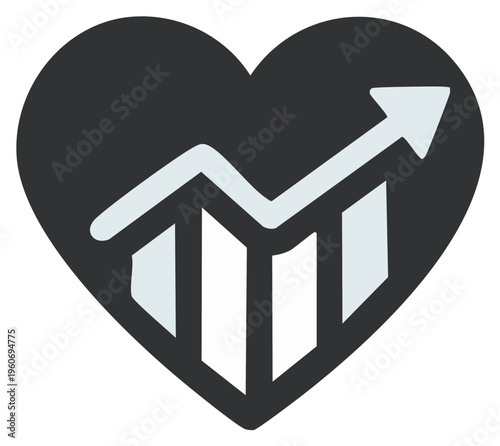 Heart shape with rising business chart graph symbolizing financial growth and success