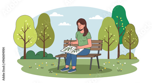 Woman Artist Sketching Nature in Park