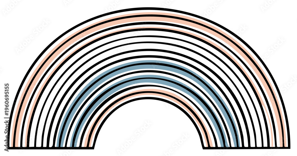 Fototapeta premium Abstract rainbow shape with multiple concentric arches in soft peach and blue hues