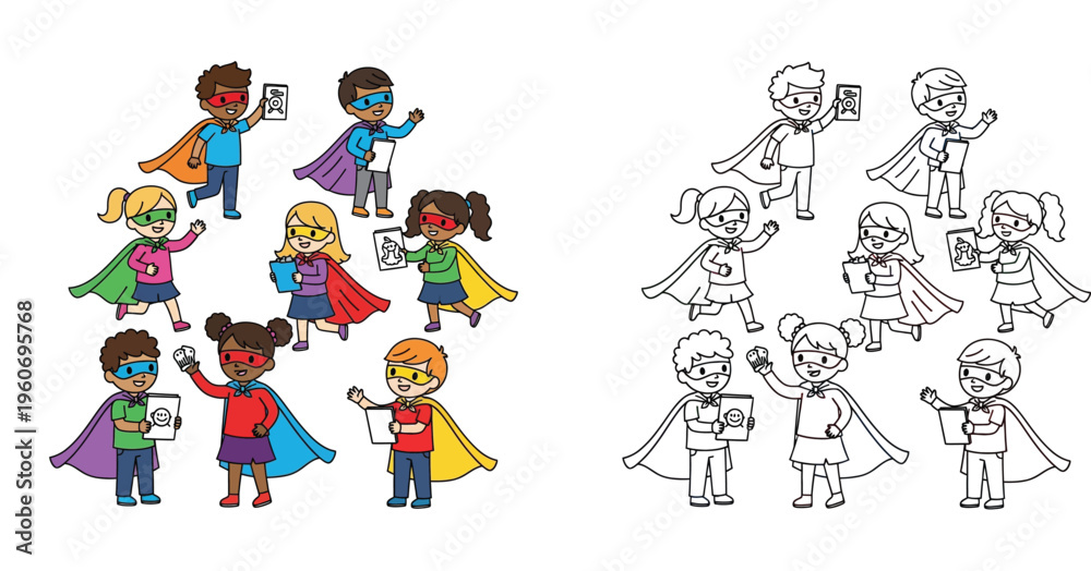 Naklejka premium Diverse Superhero Kids with Positive Messages - Empowerment and Learning