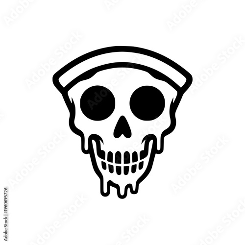 Creative vector design illustration combining a pizza slice with a human skull face.