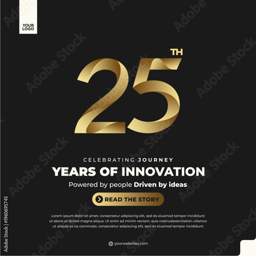25th anniversary gold luxury social media post on dark background with modern corporate number