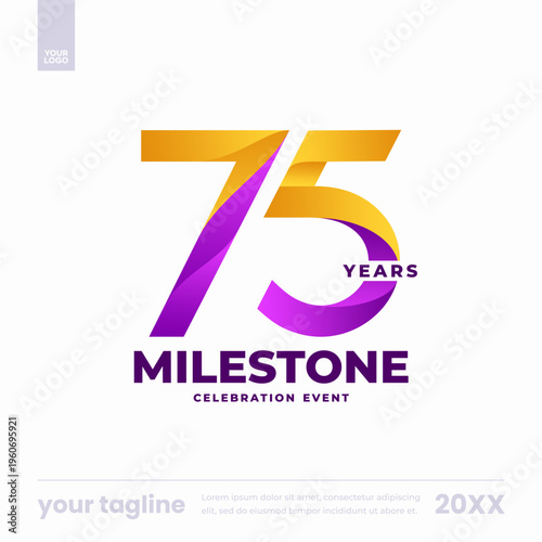 75 years milestone celebration event yellow purple gradient social media template