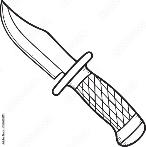 Hunting knife line art illustration, tactical survival knife vector icon, minimalist blade drawing isolated on white