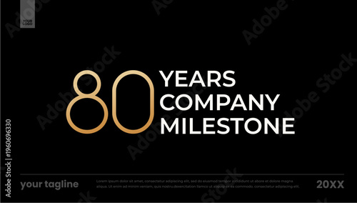 80 years company milestone gold minimal anniversary logo banner template