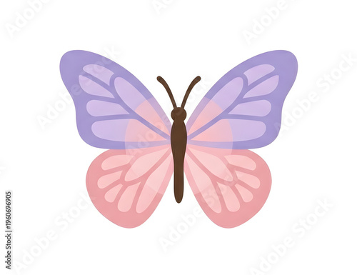 Minimalist Flat Design Butterfly Icon with Soft Purple and Pink Wings on White Background