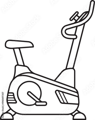 Stationary Exercise Bike Line Art - Fitness Cardio Equipment Outline Vector