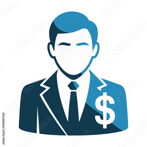 Businessman with a dollar sign icon on a vector symbolizes financial success