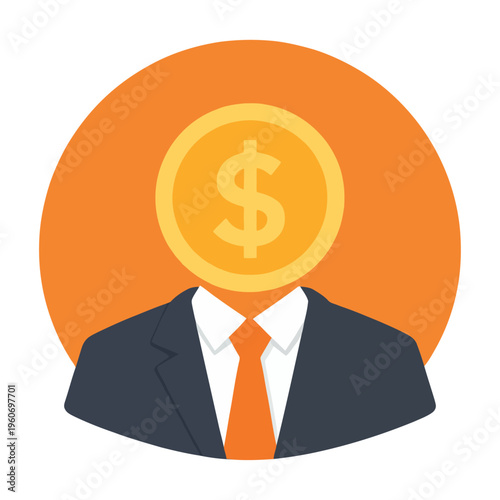 Vector of a businessman with a dollar sign for a head in a suit