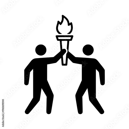 Two people holding a torch together minimalist icon
