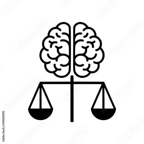 Brain and justice scales icon