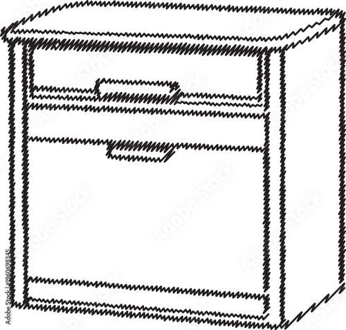 Two drawer filing cabinet line drawing