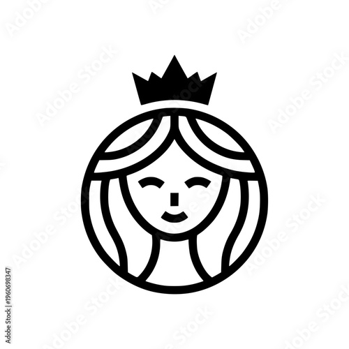 Minimalist Queen Beauty Face Vector Icon with Crown in Circle