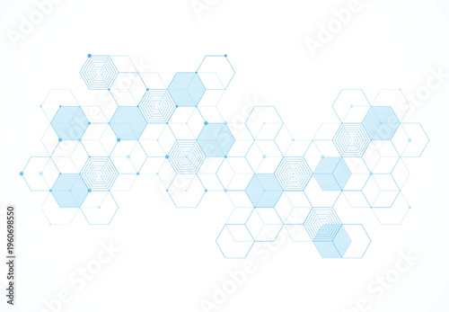 Abstract hexagonal molecular structures in technology background and science style. Medical design. Vector illustration