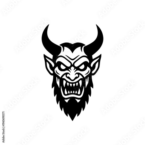 Bearded devil head vector illustration with sharp horns