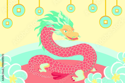 A greeting card with a Chinese dragon, symbolizing strength, nobility, and good fortune in Chinese culture