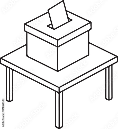 Isometric Ballot Box on Table Line Art, Election Voting and Democracy Concept Illustration
