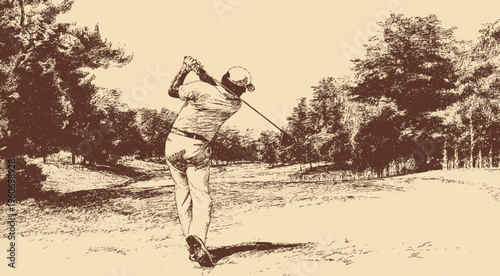 Illustration of a golf swing silhouette, vector background. This vector illustration can be used in any size you like for advertising, logos, and other work.